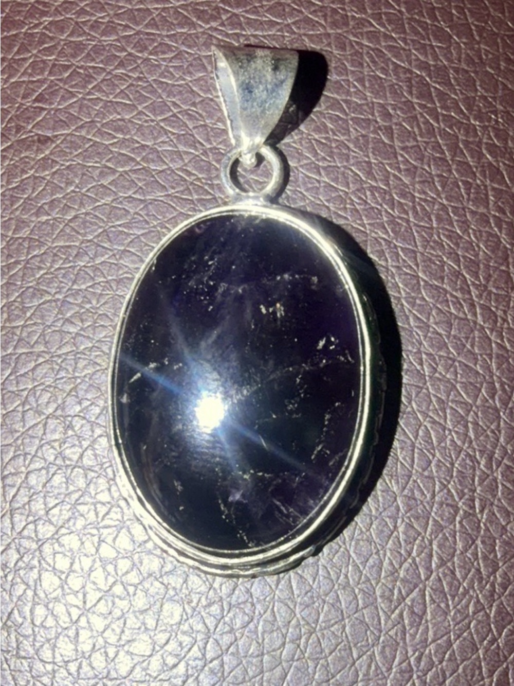 Sterling Silver Deep Purple Oval Pendant Necklace